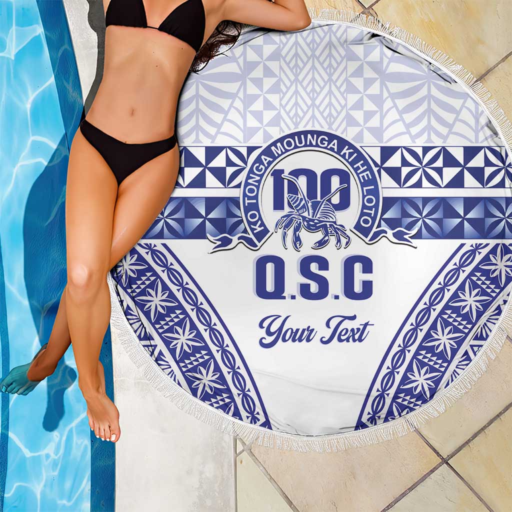 Personalised Queen Salote College Beach Blanket Kolisi Fefine 100th Anniversary Kupesi White - Polynesian Pride