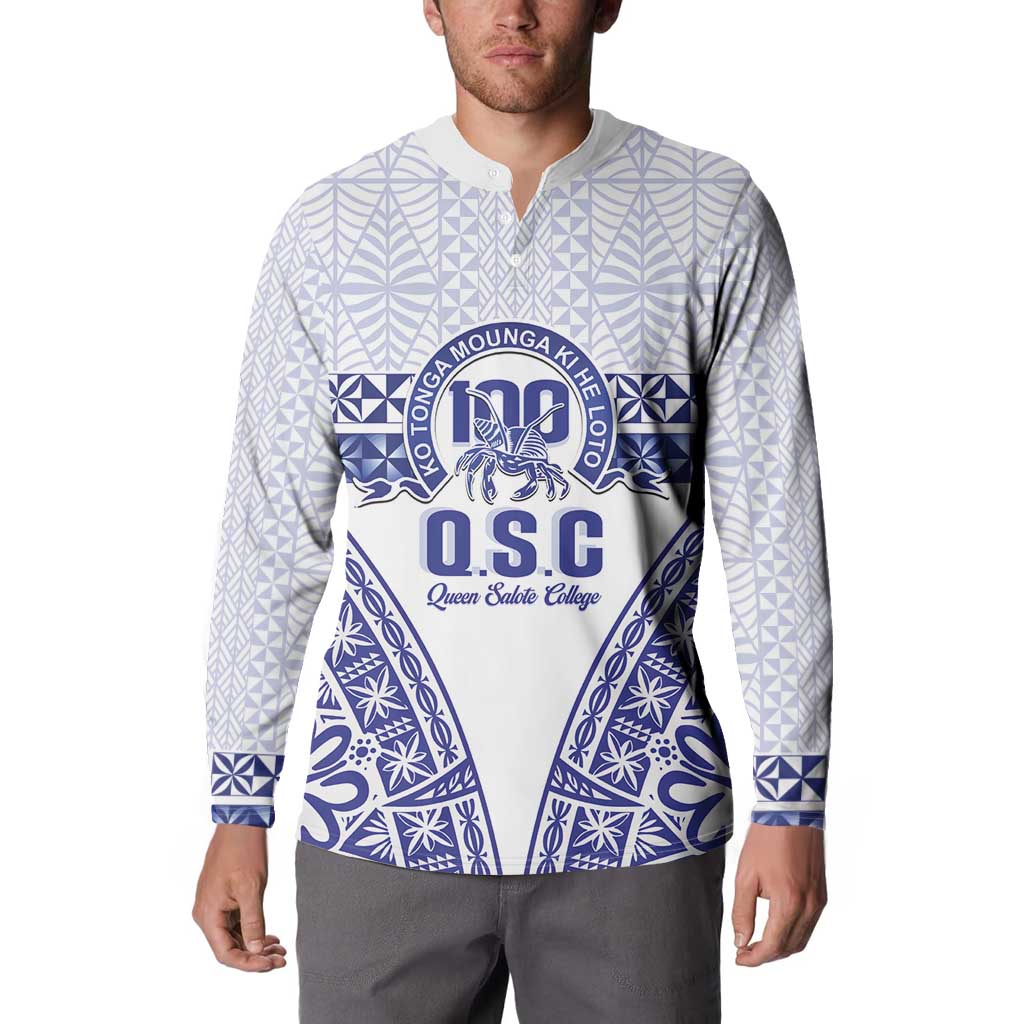 Personalised Queen Salote College Button Sweatshirt Kolisi Fefine 100th Anniversary Kupesi White - Polynesian Pride