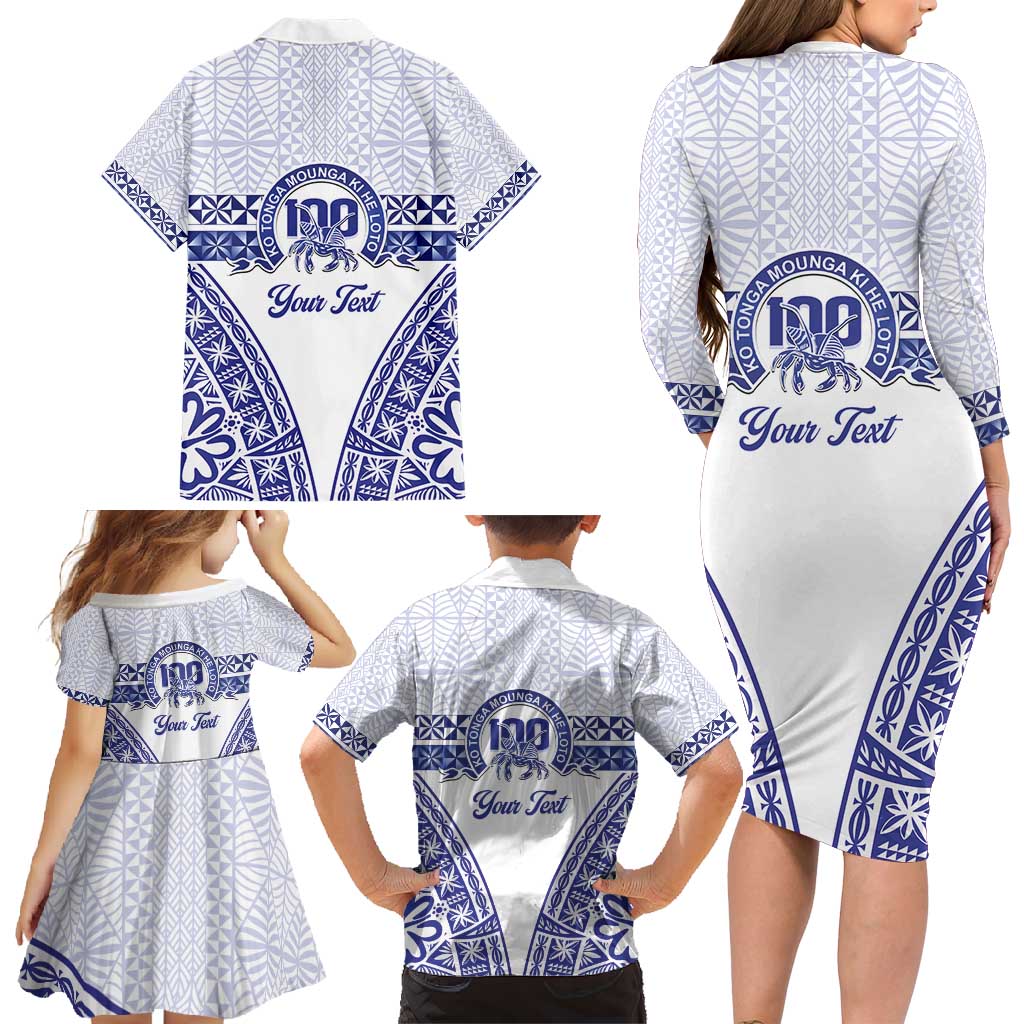 Personalised Queen Salote College Family Matching Long Sleeve Bodycon Dress and Hawaiian Shirt Kolisi Fefine 100th Anniversary Kupesi White - Polynesian Pride