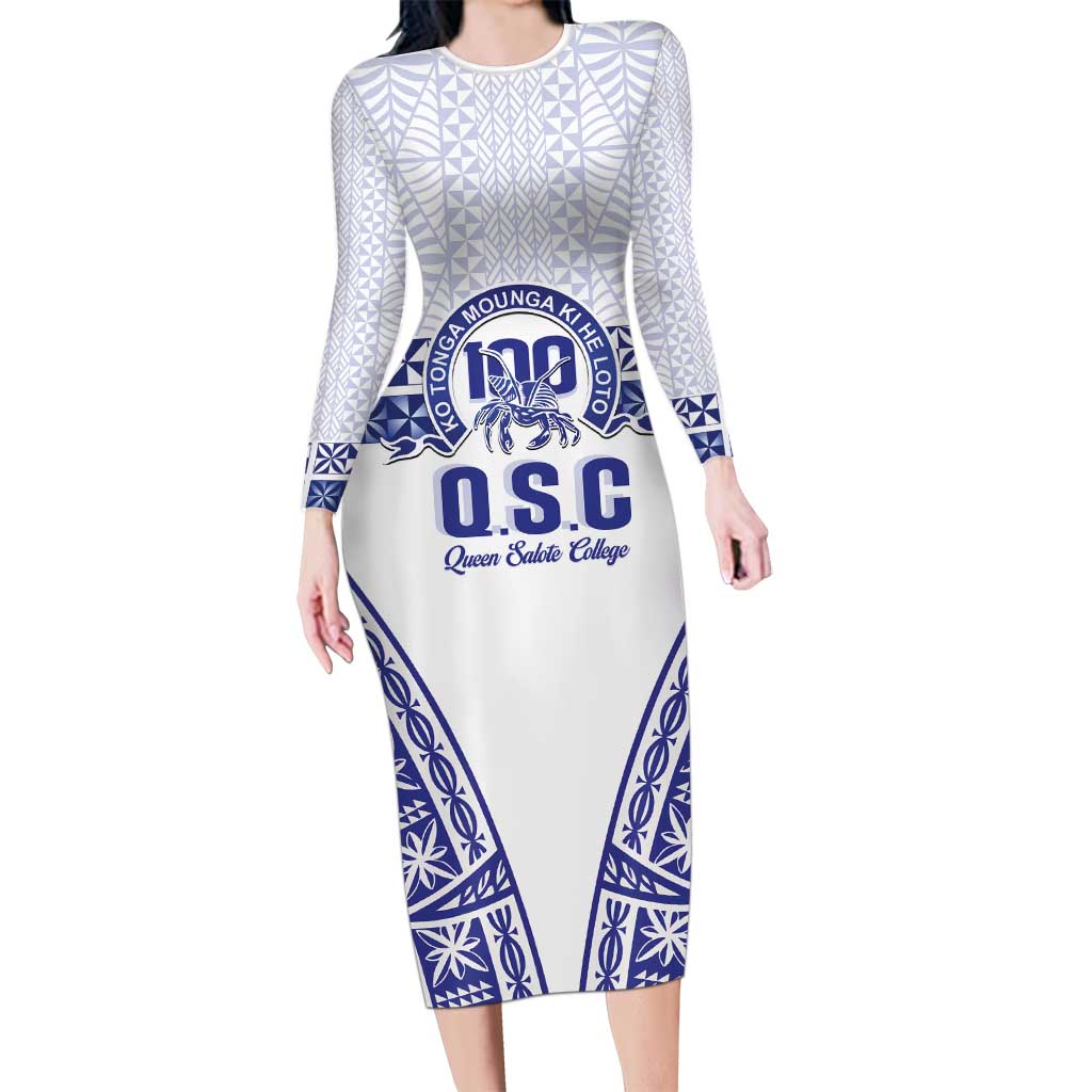 Personalised Queen Salote College Family Matching Long Sleeve Bodycon Dress and Hawaiian Shirt Kolisi Fefine 100th Anniversary Kupesi White - Polynesian Pride