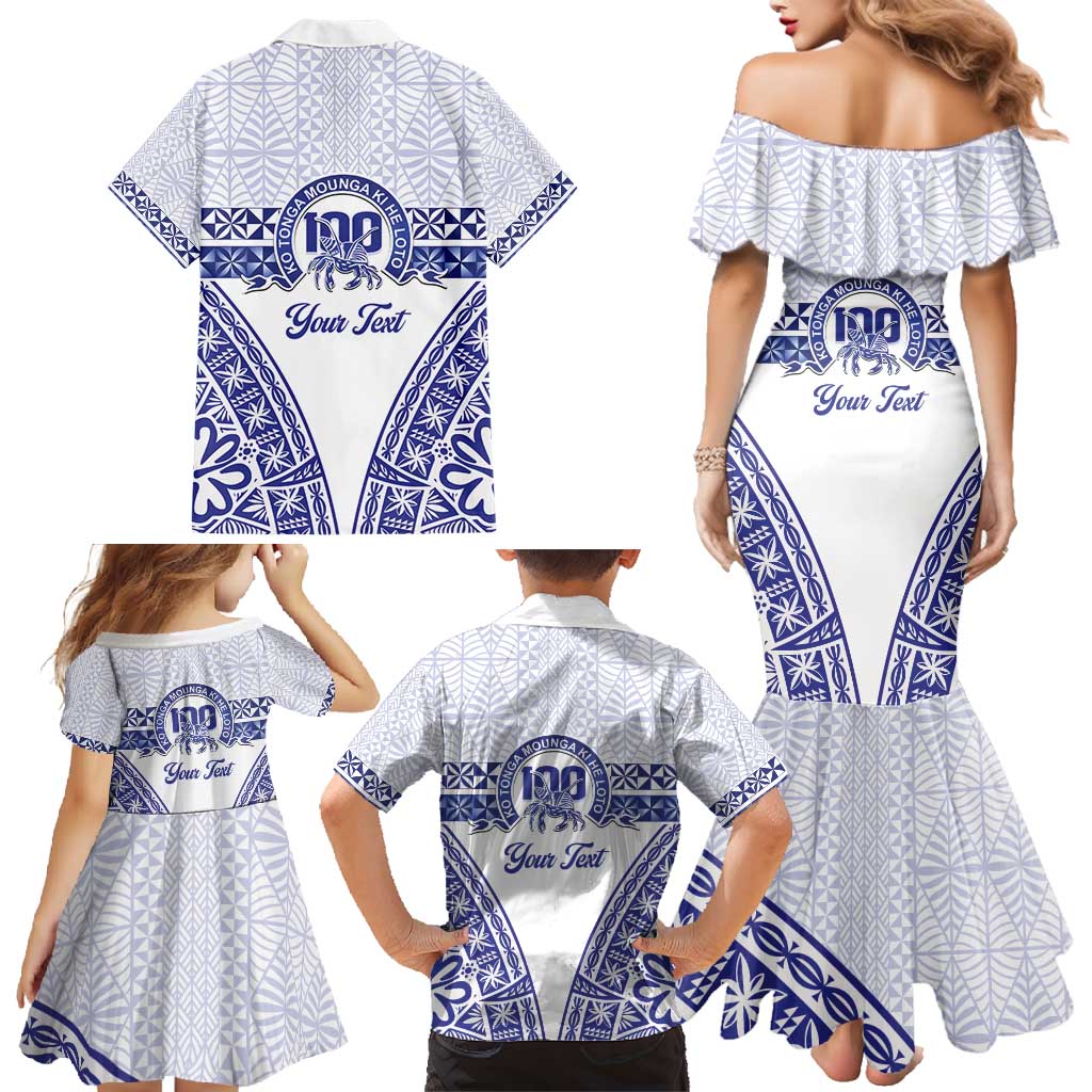 Personalised Queen Salote College Family Matching Mermaid Dress and Hawaiian Shirt Kolisi Fefine 100th Anniversary Kupesi White - Polynesian Pride