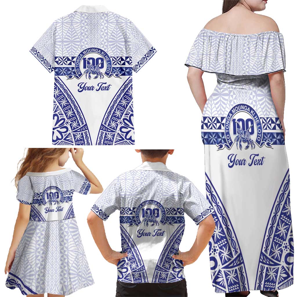 Personalised Queen Salote College Family Matching Off Shoulder Maxi Dress and Hawaiian Shirt Kolisi Fefine 100th Anniversary Kupesi White - Polynesian Pride