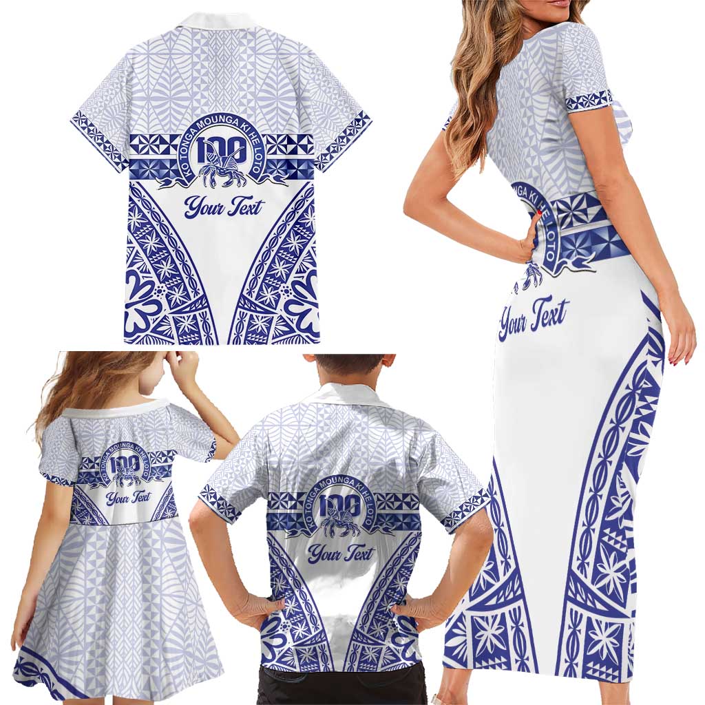 Personalised Queen Salote College Family Matching Short Sleeve Bodycon Dress and Hawaiian Shirt Kolisi Fefine 100th Anniversary Kupesi White - Polynesian Pride