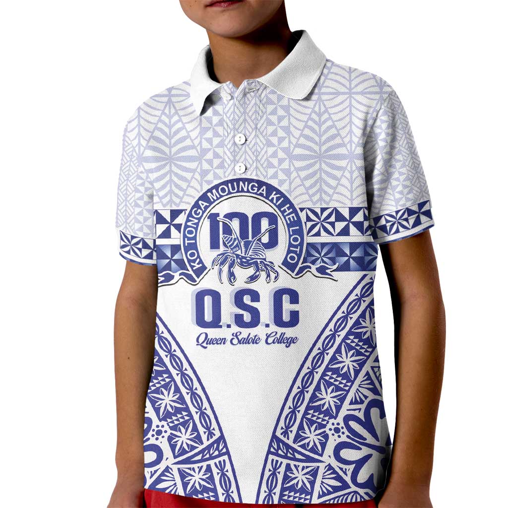 Personalised Queen Salote College Kid Polo Shirt Kolisi Fefine 100th Anniversary Kupesi White - Polynesian Pride