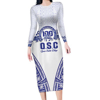 Personalised Queen Salote College Long Sleeve Bodycon Dress Kolisi Fefine 100th Anniversary Kupesi White - Polynesian Pride