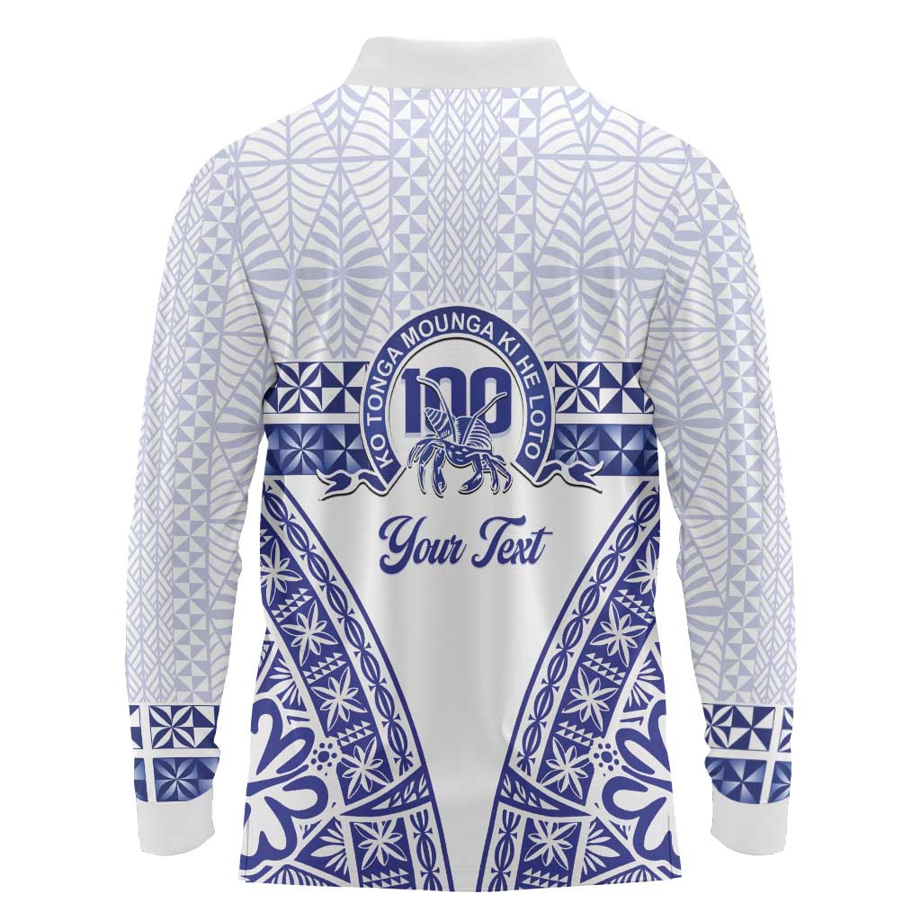 Personalised Queen Salote College Long Sleeve Polo Shirt Kolisi Fefine 100th Anniversary Kupesi White - Polynesian Pride