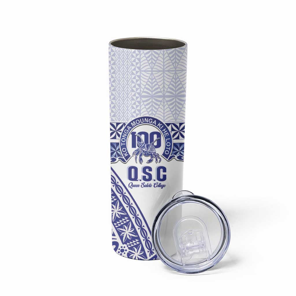 Personalised Queen Salote College Skinny Tumbler Kolisi Fefine 100th Anniversary Kupesi White - Polynesian Pride