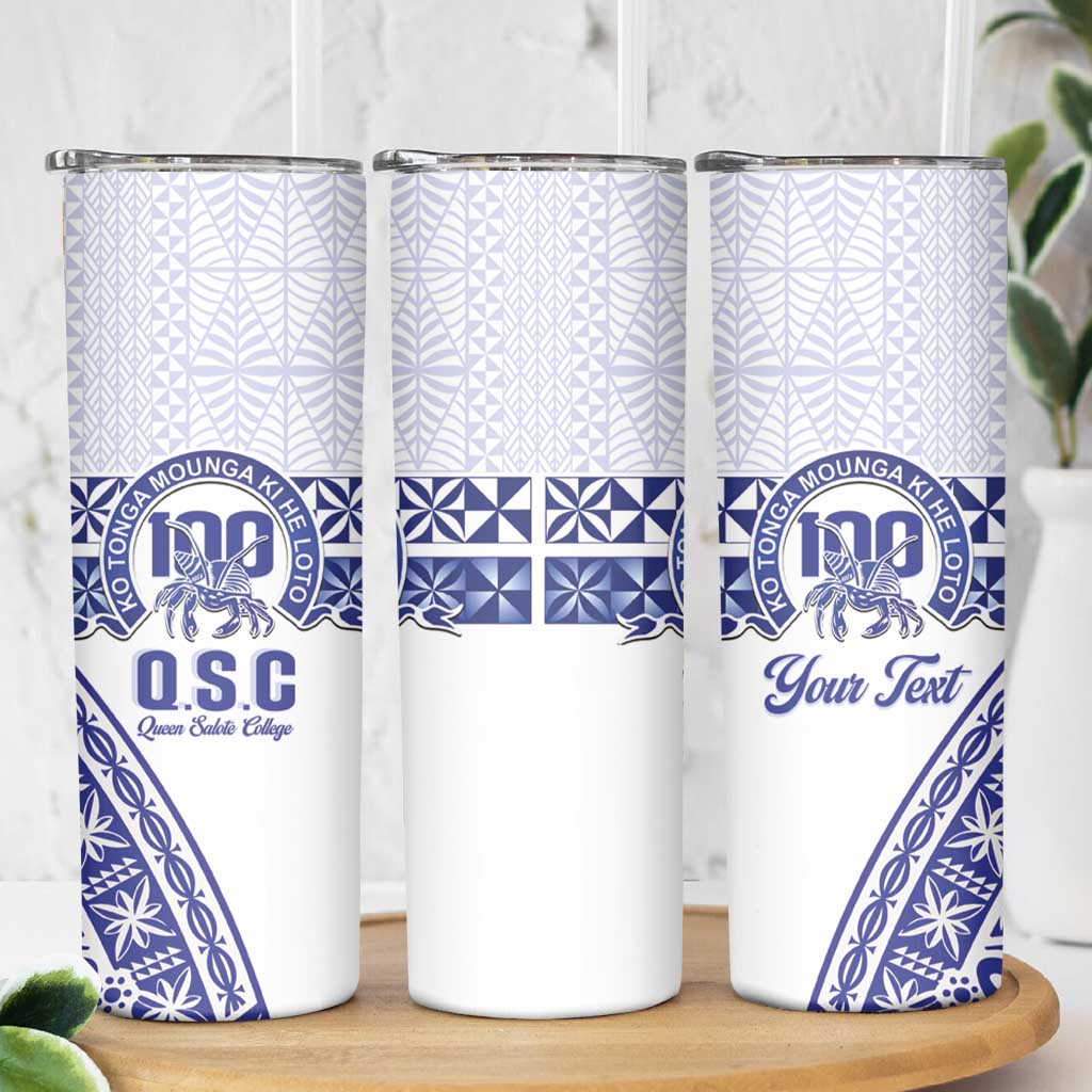 Personalised Queen Salote College Skinny Tumbler Kolisi Fefine 100th Anniversary Kupesi White - Polynesian Pride