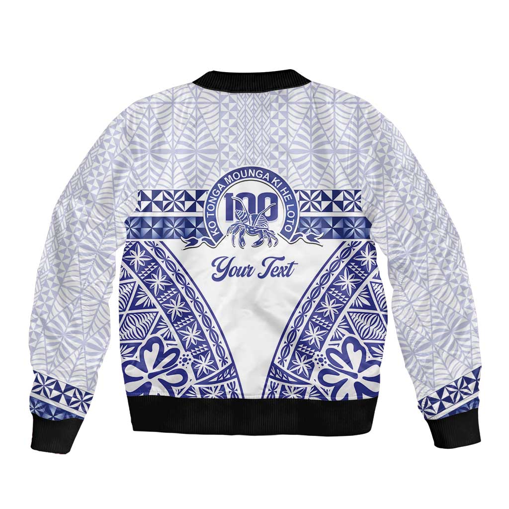 Personalised Queen Salote College Sleeve Zip Bomber Jacket Kolisi Fefine 100th Anniversary Kupesi White - Polynesian Pride