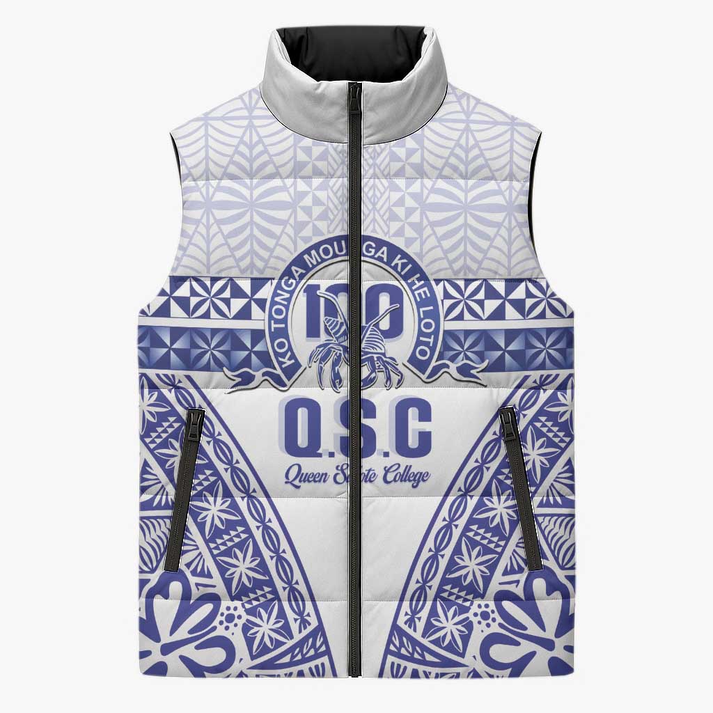 Personalised Queen Salote College Sleeveless Puffer Jacket Kolisi Fefine 100th Anniversary Kupesi White - Polynesian Pride