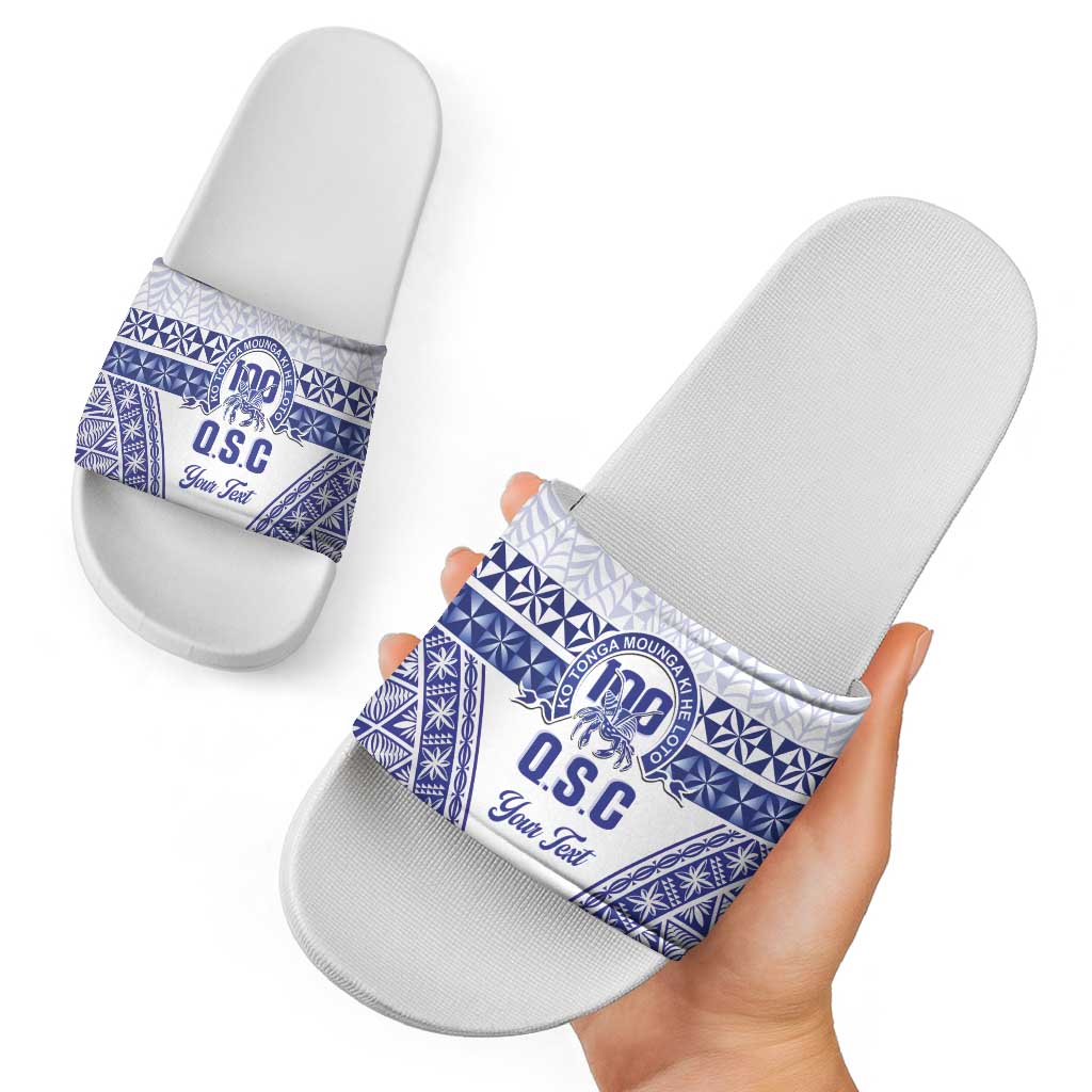 Personalised Queen Salote College Slide Sandals Kolisi Fefine 100th Anniversary Kupesi White - Polynesian Pride