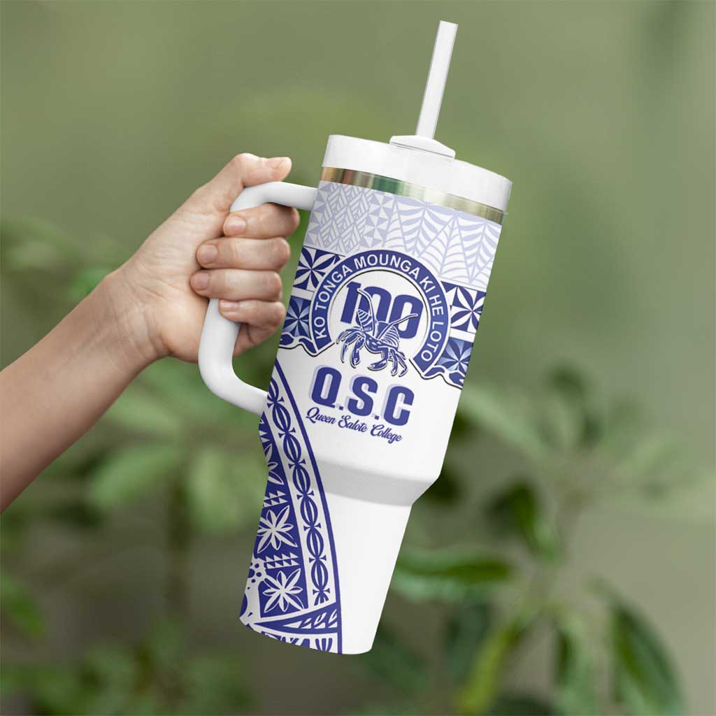 Personalised Queen Salote College Tumbler With Handle Kolisi Fefine 100th Anniversary Kupesi White - Polynesian Pride