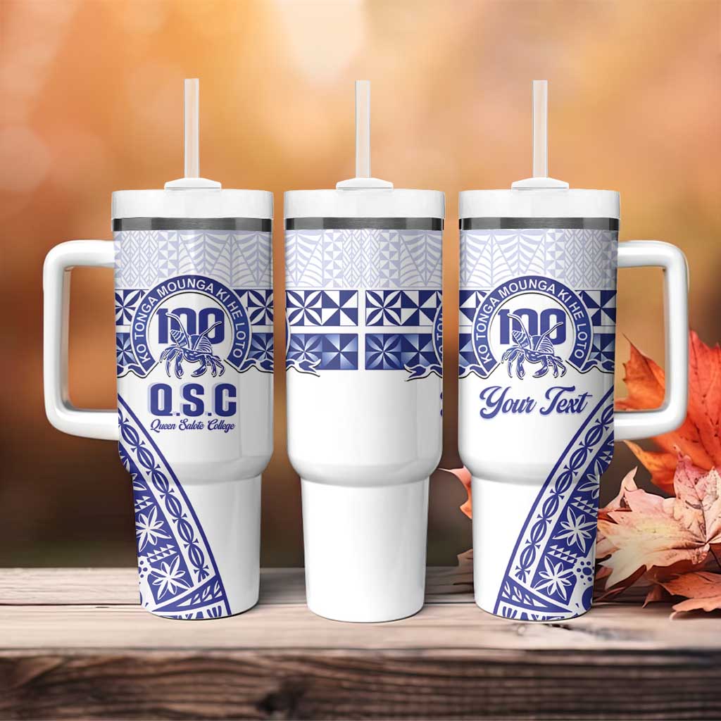 Personalised Queen Salote College Tumbler With Handle Kolisi Fefine 100th Anniversary Kupesi White - Polynesian Pride