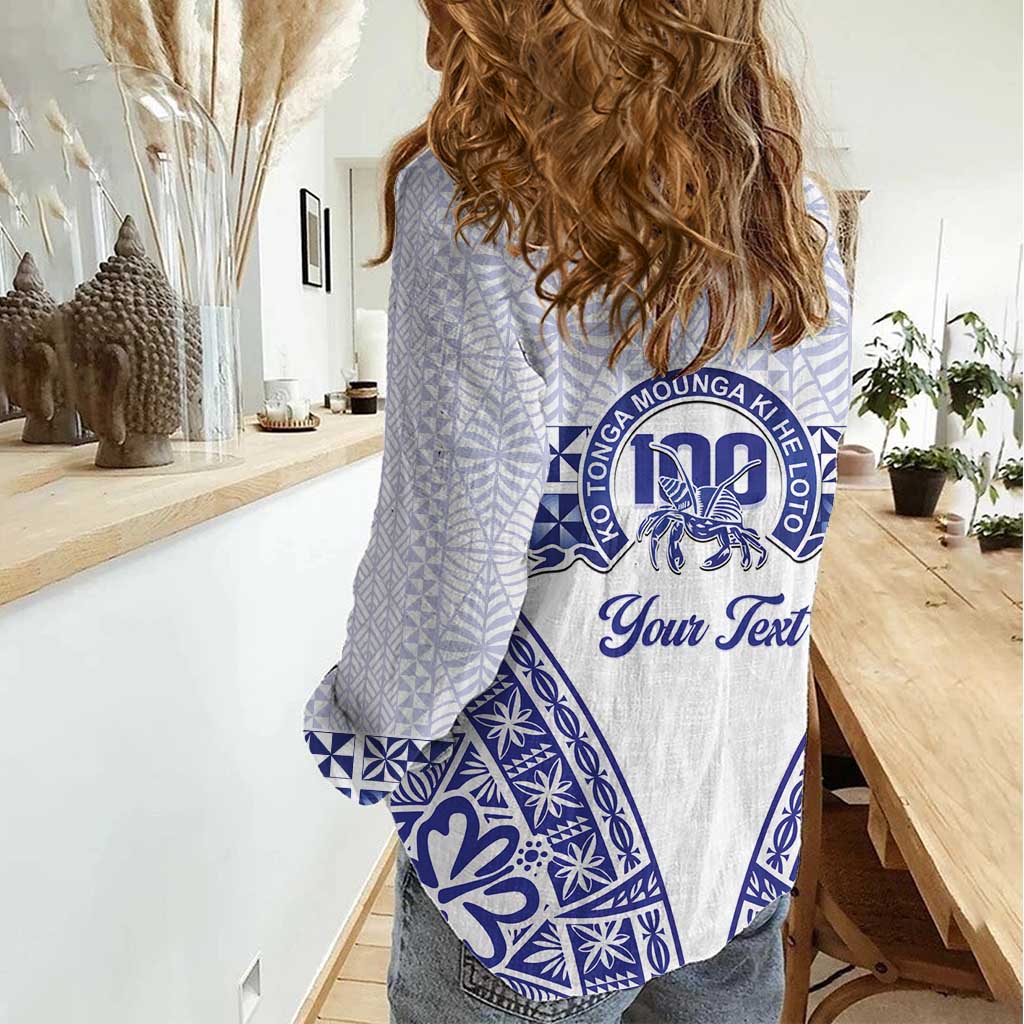 Personalised Queen Salote College Women Casual Shirt Kolisi Fefine 100th Anniversary Kupesi White - Polynesian Pride