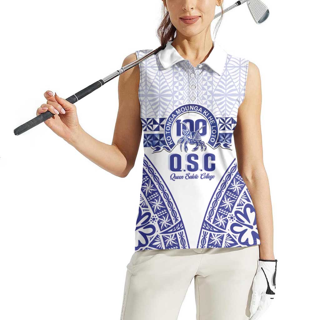 Personalised Queen Salote College Women Sleeveless Polo Shirt Kolisi Fefine 100th Anniversary Kupesi White - Polynesian Pride