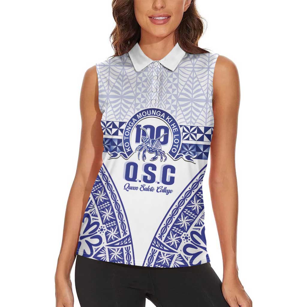 Personalised Queen Salote College Women Sleeveless Polo Shirt Kolisi Fefine 100th Anniversary Kupesi White - Polynesian Pride