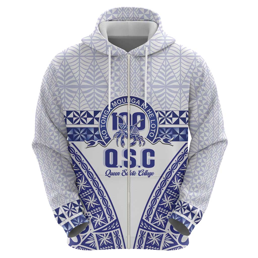 Personalised Queen Salote College Zip Hoodie Kolisi Fefine 100th Anniversary Kupesi White - Polynesian Pride