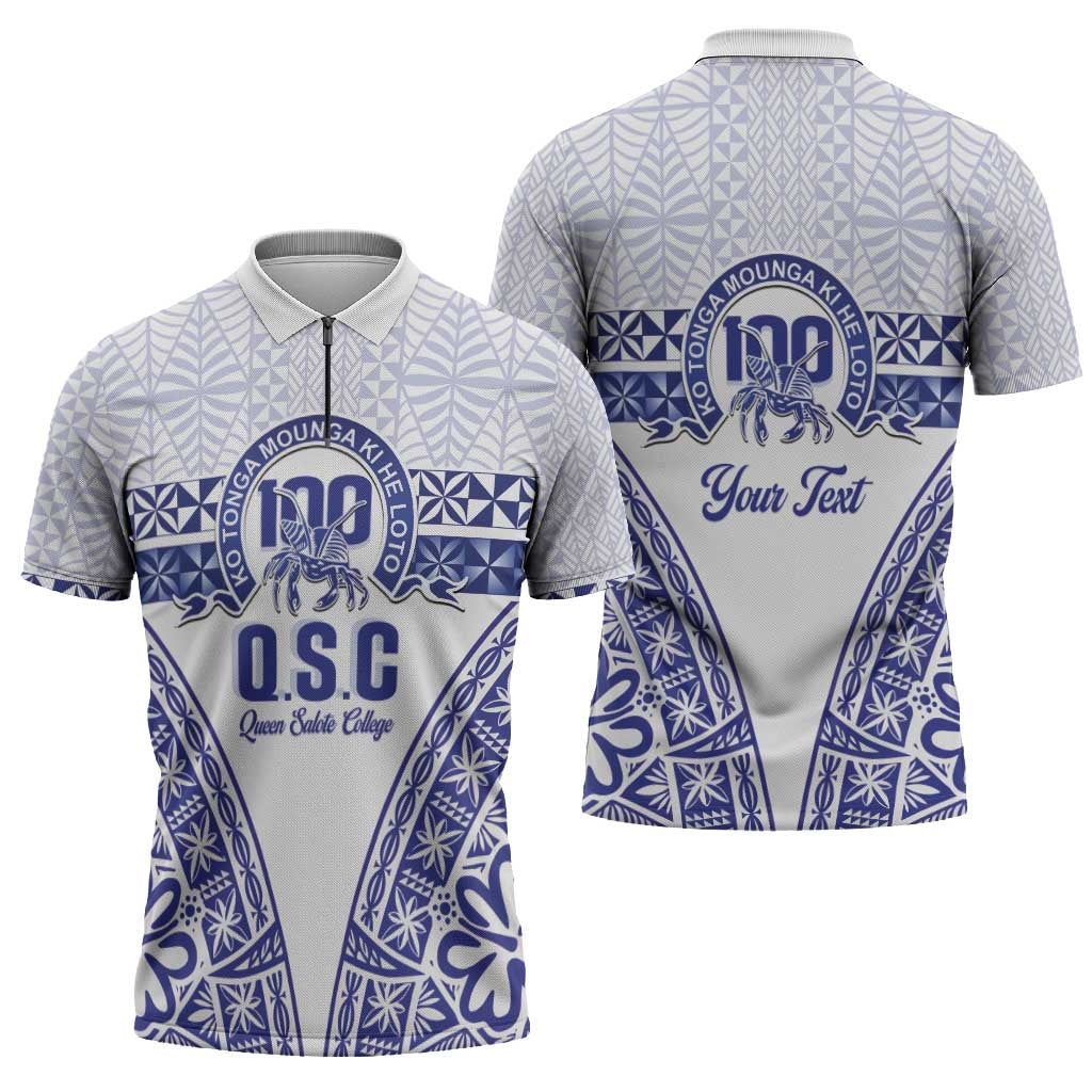 Personalised Queen Salote College Zipper Polo Shirt Kolisi Fefine 100th Anniversary Kupesi White - Polynesian Pride