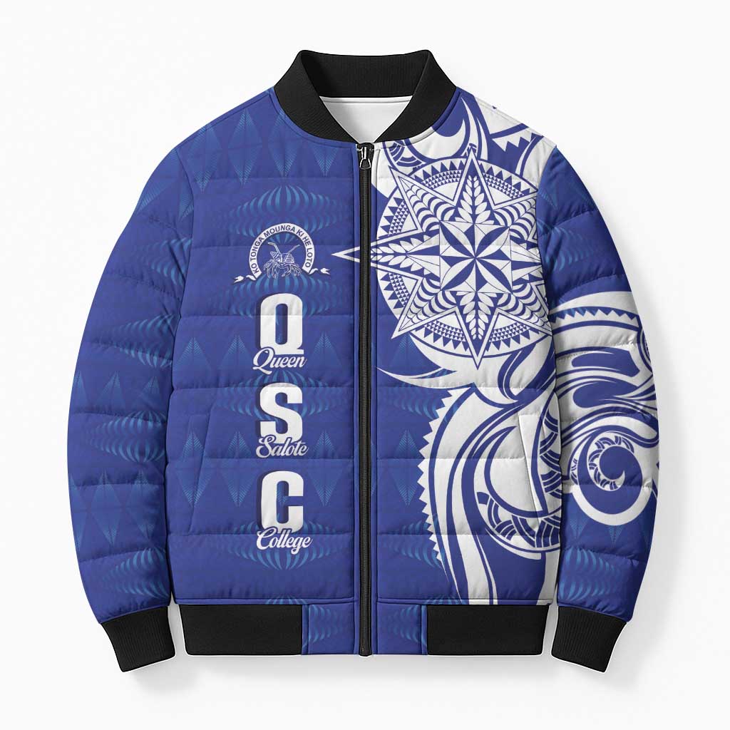 Personalised Queen Salote College Bomber Puffer Jacket QSC Est 1926 Ngatu Pattern - Polynesian Pride