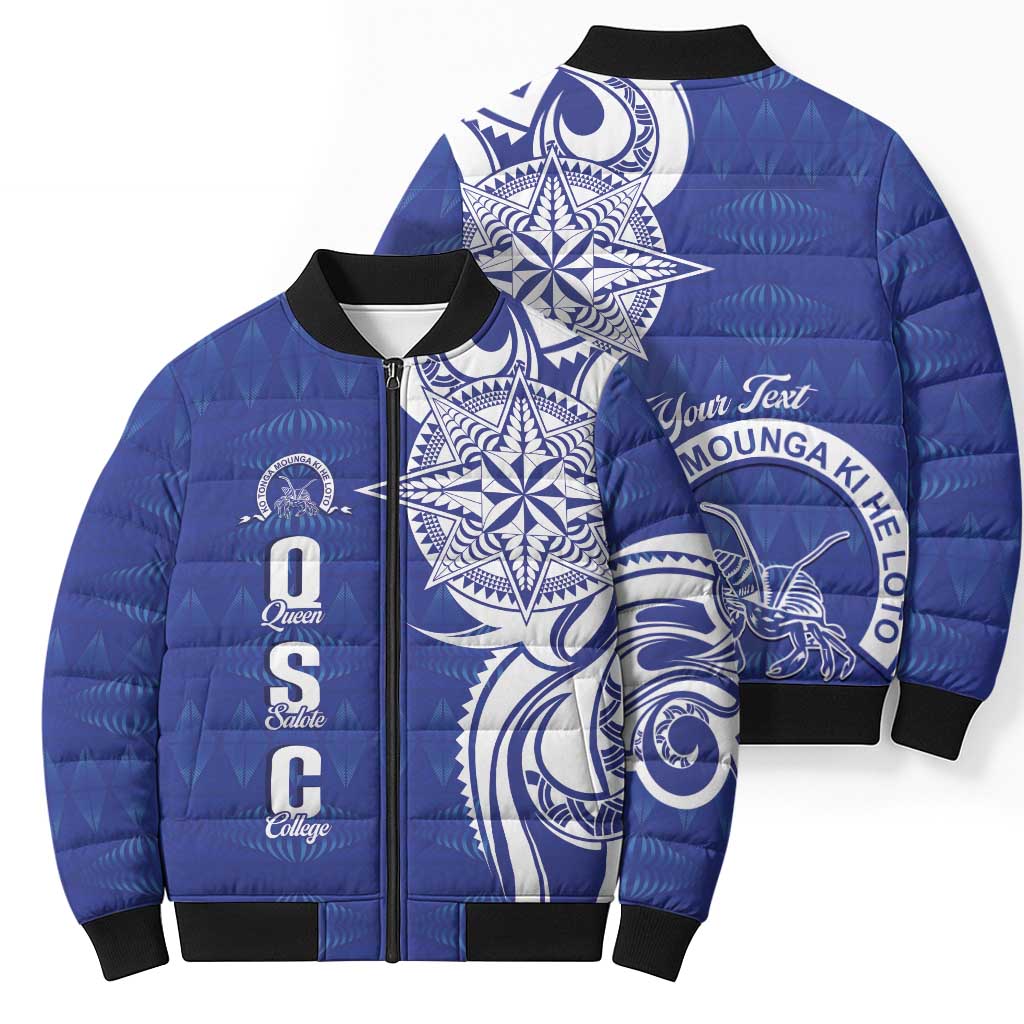 Personalised Queen Salote College Bomber Puffer Jacket QSC Est 1926 Ngatu Pattern - Polynesian Pride