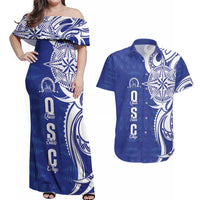 Personalised Queen Salote College Couples Matching Off Shoulder Maxi Dress and Hawaiian Shirt QSC Est 1926 Ngatu Pattern - Polynesian Pride