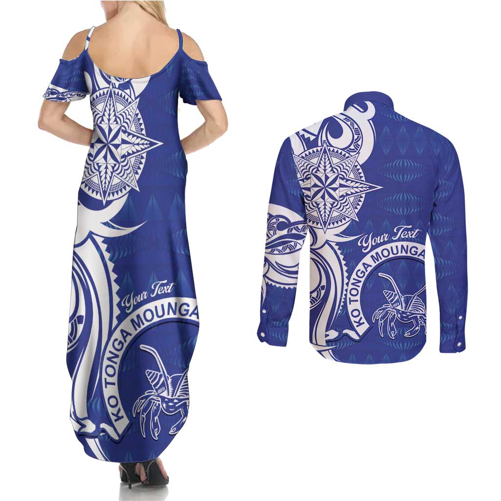 Personalised Queen Salote College Couples Matching Summer Maxi Dress and Long Sleeve Button Shirt QSC Est 1926 Ngatu Pattern - Polynesian Pride