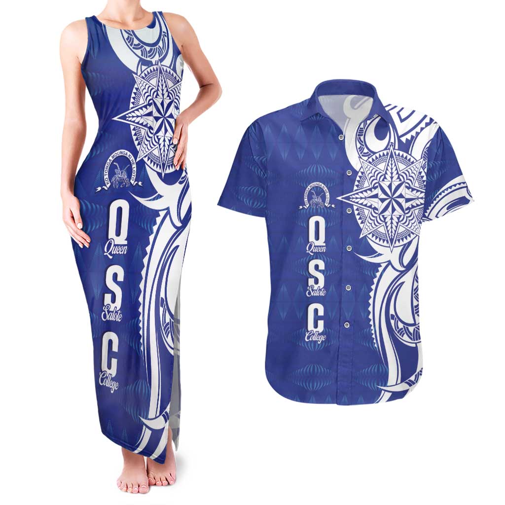 Personalised Queen Salote College Couples Matching Tank Maxi Dress and Hawaiian Shirt QSC Est 1926 Ngatu Pattern - Polynesian Pride