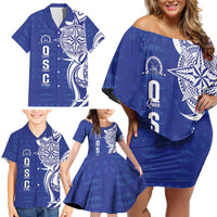 Personalised Queen Salote College Family Matching Off Shoulder Short Dress and Hawaiian Shirt QSC Est 1926 Ngatu Pattern - Polynesian Pride