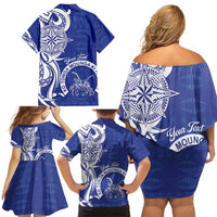 Personalised Queen Salote College Family Matching Off Shoulder Short Dress and Hawaiian Shirt QSC Est 1926 Ngatu Pattern - Polynesian Pride