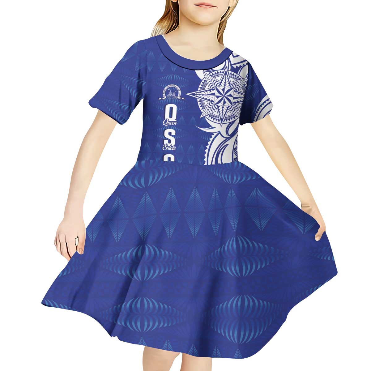 Personalised Queen Salote College Kid Short Sleeve Dress QSC Est 1926 Ngatu Pattern - Polynesian Pride