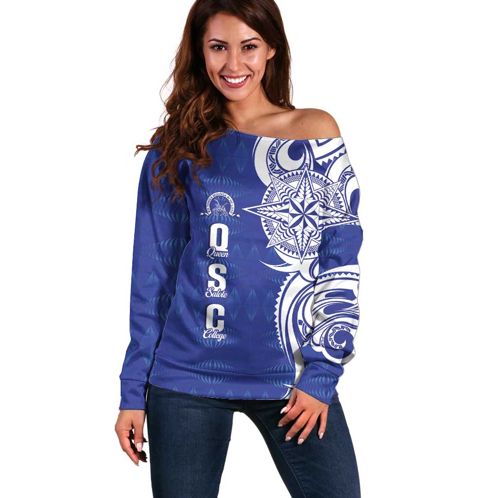 Personalised Queen Salote College Off Shoulder Sweater QSC Est 1926 Ngatu Pattern - Polynesian Pride