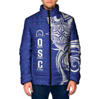 Personalised Queen Salote College Padded Jacket QSC Est 1926 Ngatu Pattern LT14 Men Blue - Polynesian Pride