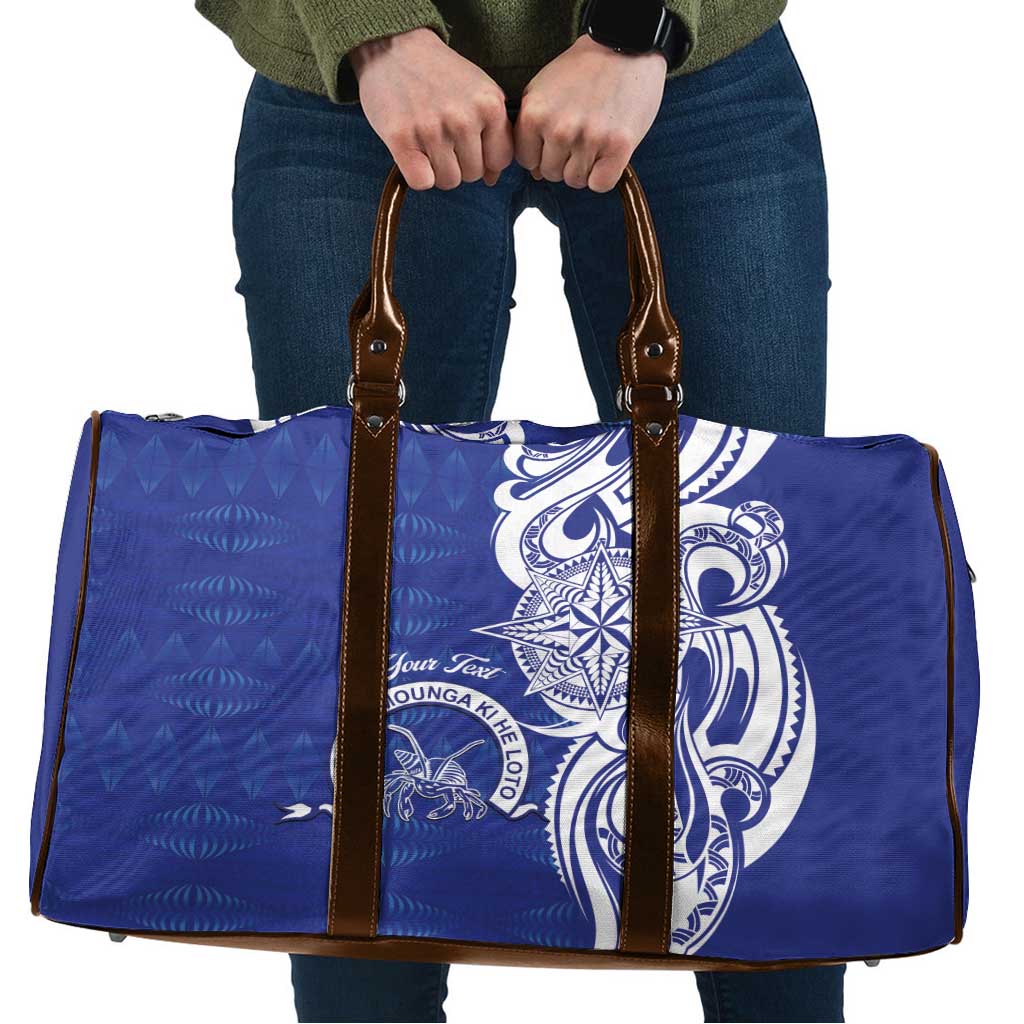 Personalised Queen Salote College Travel Bag QSC Est 1926 Ngatu Pattern LT14 Blue - Polynesian Pride