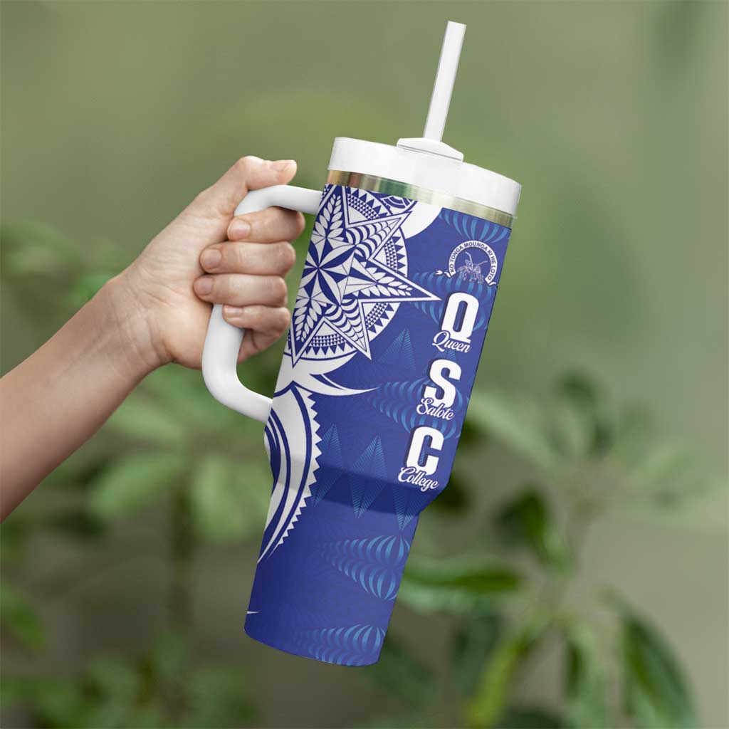 Personalised Queen Salote College Tumbler With Handle QSC Est 1926 Ngatu Pattern - Polynesian Pride