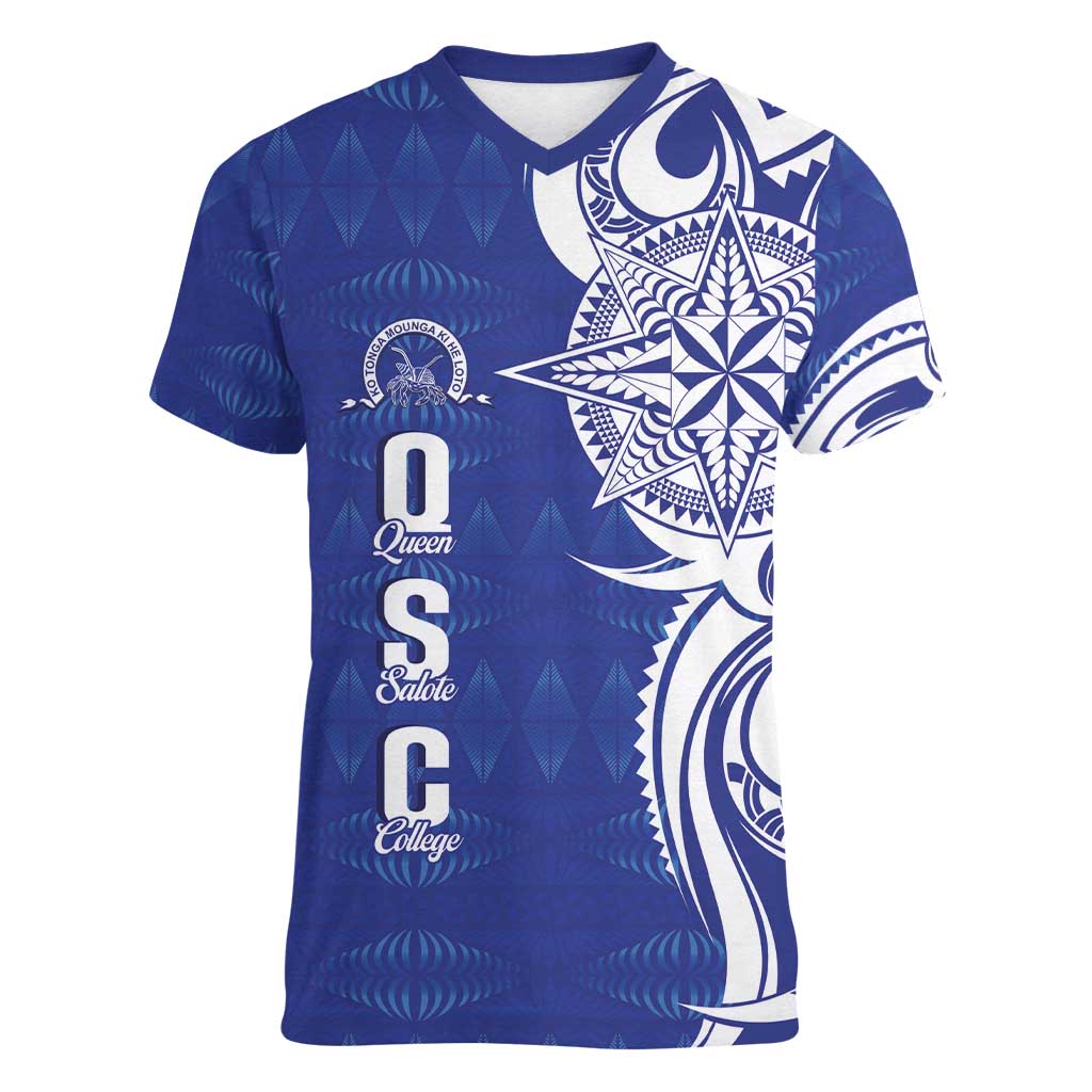Personalised Queen Salote College Women V-Neck T-Shirt QSC Est 1926 Ngatu Pattern - Polynesian Pride