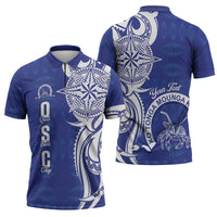 Personalised Queen Salote College Zipper Polo Shirt QSC Est 1926 Ngatu Pattern - Polynesian Pride