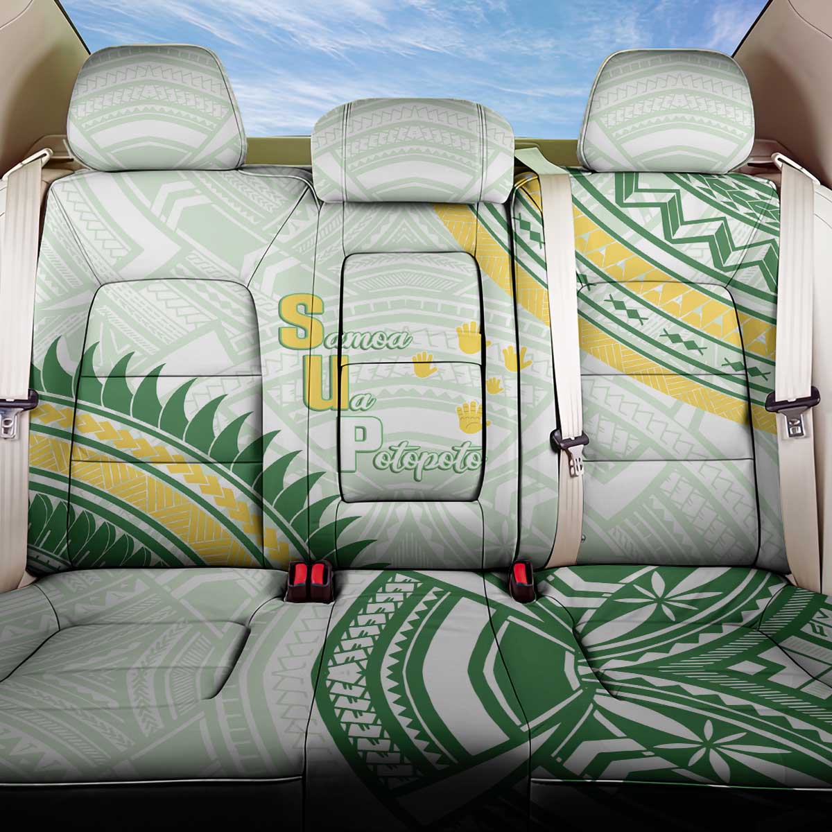 Samoa Ua Potopoto Back Car Seat Cover SUP Est 2025 Samoan Pattern LT14 One Size White - Polynesian Pride