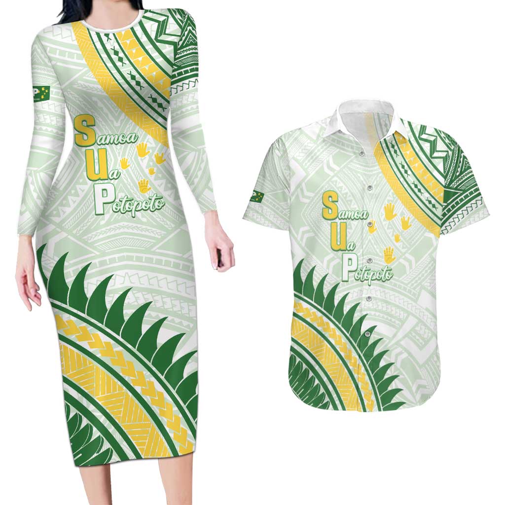 Personalised Samoa Ua Potopoto Couples Matching Long Sleeve Bodycon Dress and Hawaiian Shirt SUP Est 2025 Samoan Pattern - Polynesian Pride
