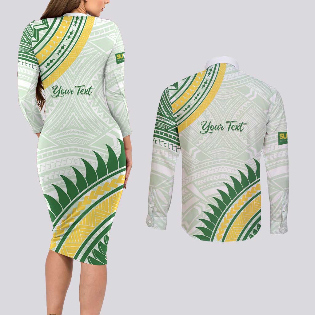 Personalised Samoa Ua Potopoto Couples Matching Long Sleeve Bodycon Dress and Long Sleeve Button Shirt SUP Est 2025 Samoan Pattern - Polynesian Pride