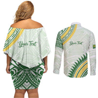 Personalised Samoa Ua Potopoto Couples Matching Off Shoulder Short Dress and Long Sleeve Button Shirt SUP Est 2025 Samoan Pattern - Polynesian Pride