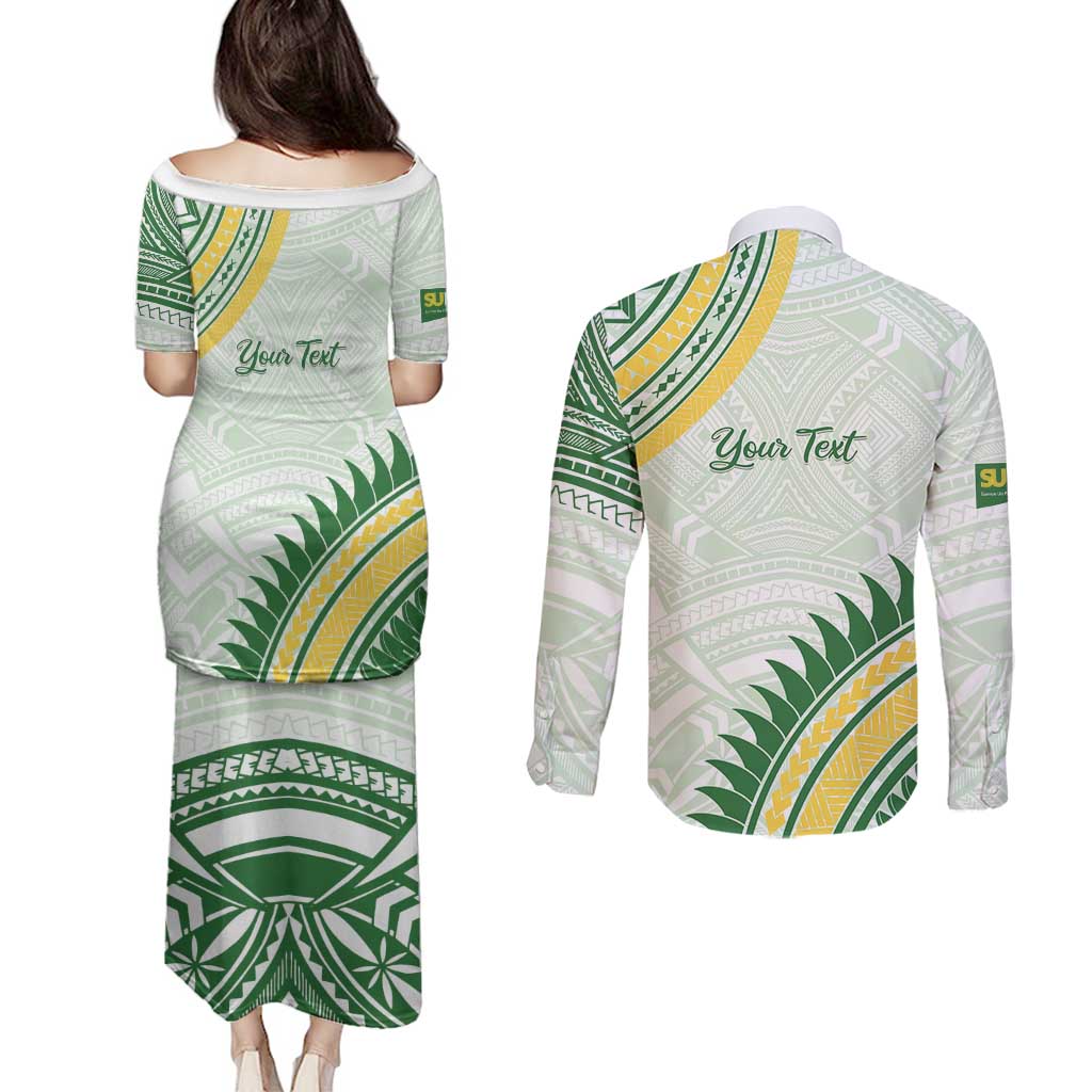 Personalised Samoa Ua Potopoto Couples Matching Puletasi and Long Sleeve Button Shirt SUP Est 2025 Samoan Pattern - Polynesian Pride