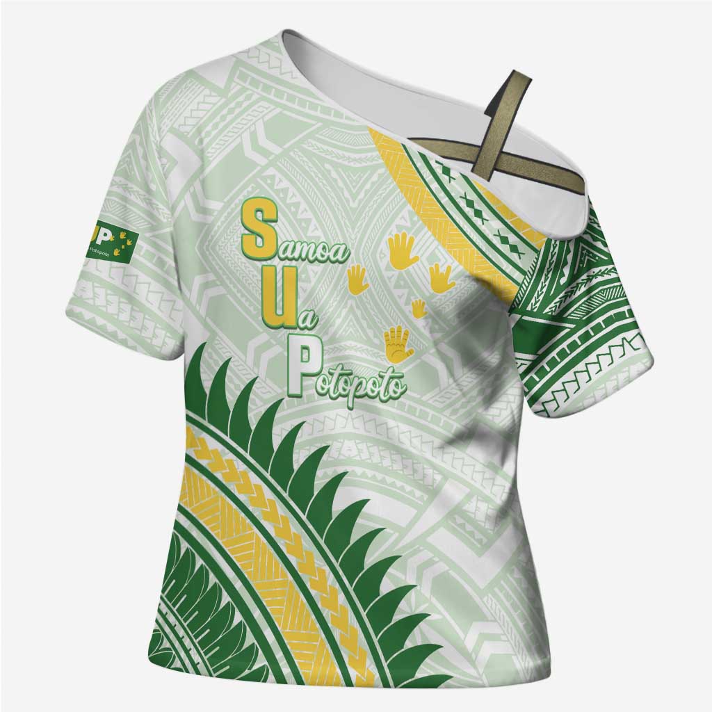 Personalised Samoa Ua Potopoto Cross Shoulder Shirt SUP Est 2025 Samoan Pattern - Polynesian Pride