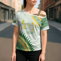 Personalised Samoa Ua Potopoto Cross Shoulder Shirt SUP Est 2025 Samoan Pattern - Polynesian Pride