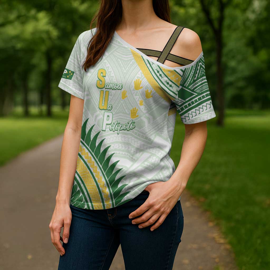 Personalised Samoa Ua Potopoto Cross Shoulder Shirt SUP Est 2025 Samoan Pattern - Polynesian Pride