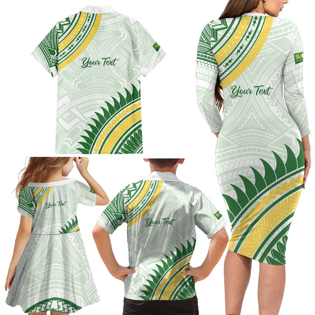 Personalised Samoa Ua Potopoto Family Matching Long Sleeve Bodycon Dress and Hawaiian Shirt SUP Est 2025 Samoan Pattern - Polynesian Pride