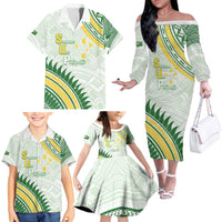 Personalised Samoa Ua Potopoto Family Matching Off The Shoulder Long Sleeve Dress and Hawaiian Shirt SUP Est 2025 Samoan Pattern - Polynesian Pride