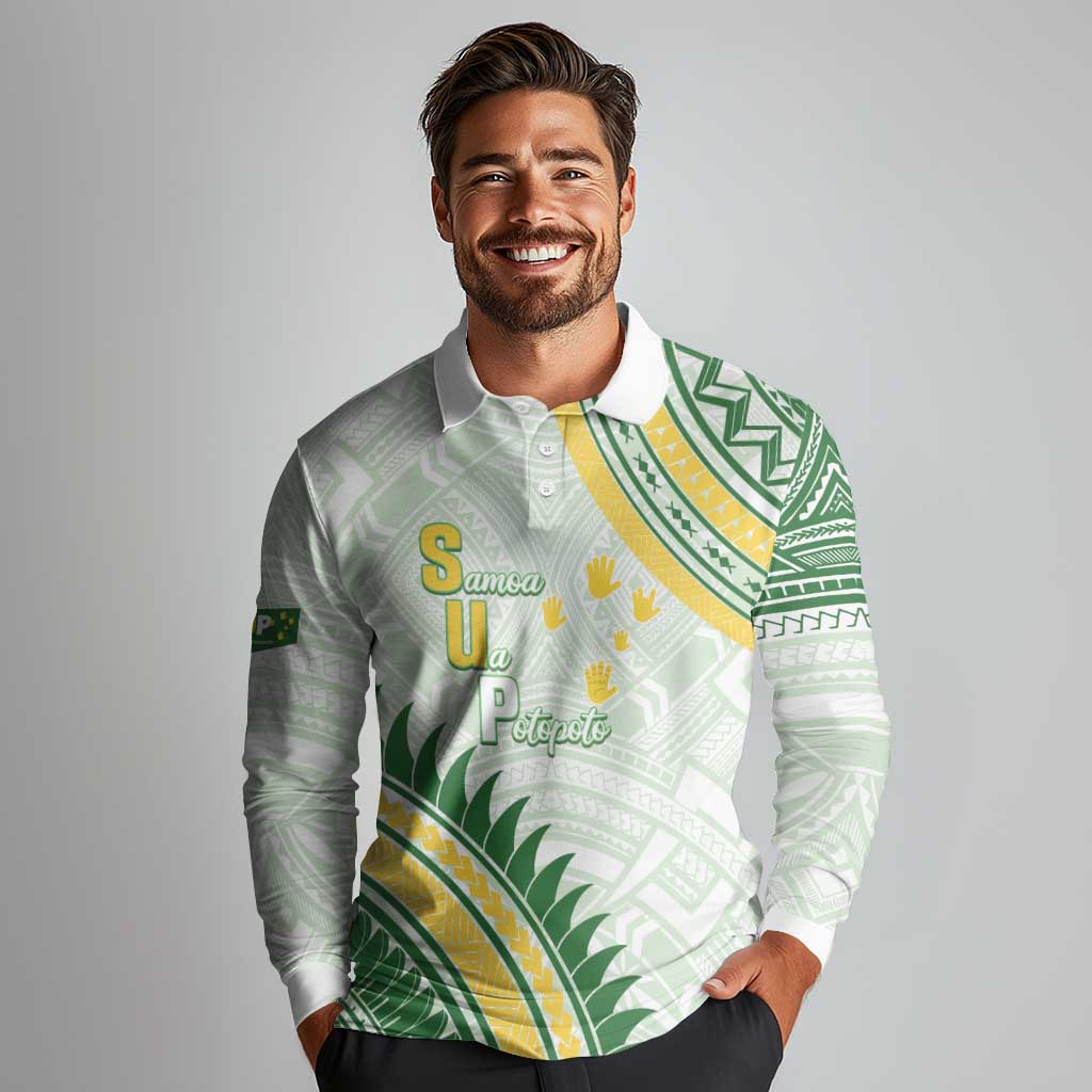 Personalised Samoa Ua Potopoto Long Sleeve Polo Shirt SUP Est 2025 Samoan Pattern - Polynesian Pride