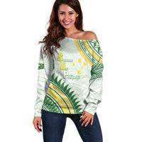 Personalised Samoa Ua Potopoto Off Shoulder Sweater SUP Est 2025 Samoan Pattern LT14 Women White - Polynesian Pride
