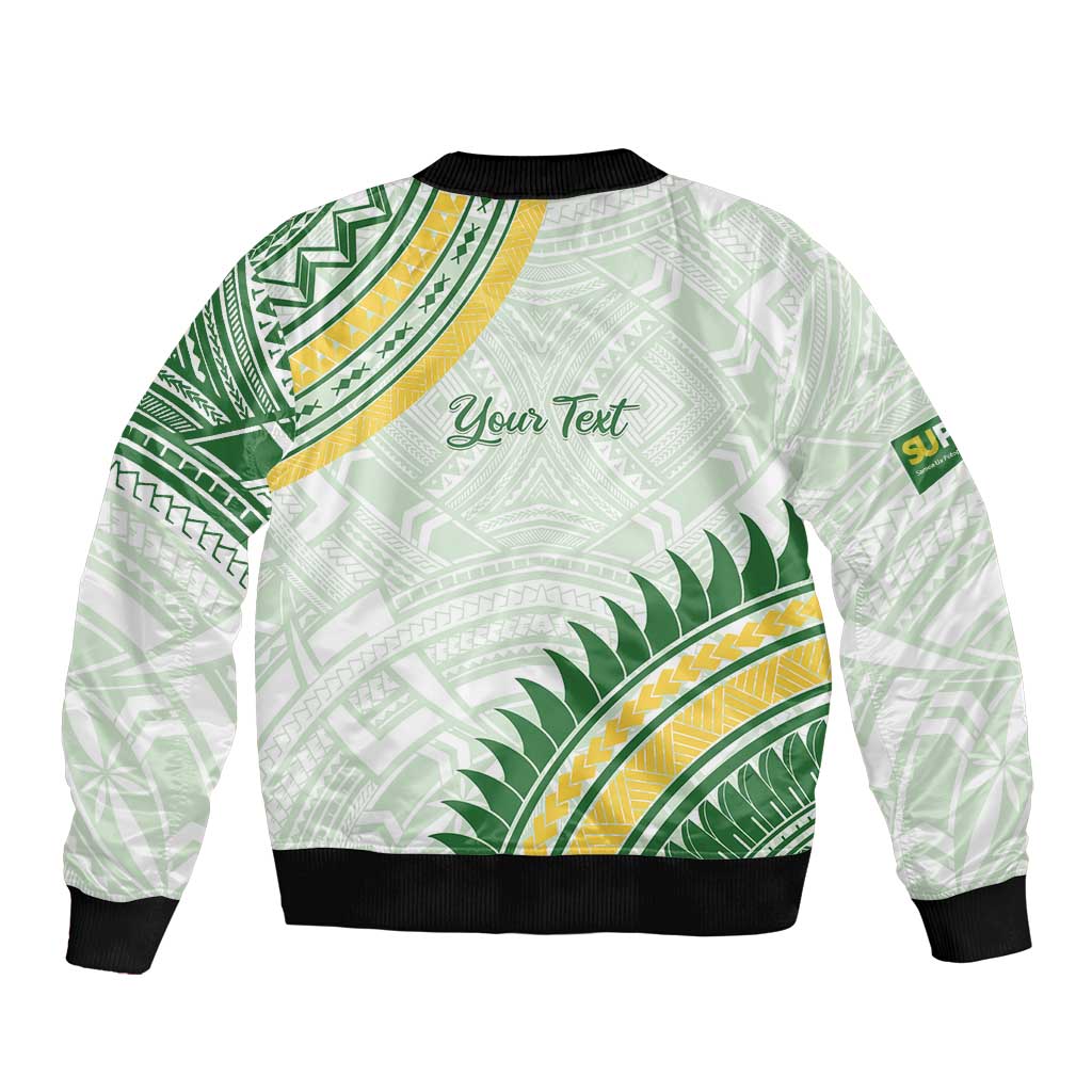 Personalised Samoa Ua Potopoto Sleeve Zip Bomber Jacket SUP Est 2025 Samoan Pattern LT14 - Polynesian Pride