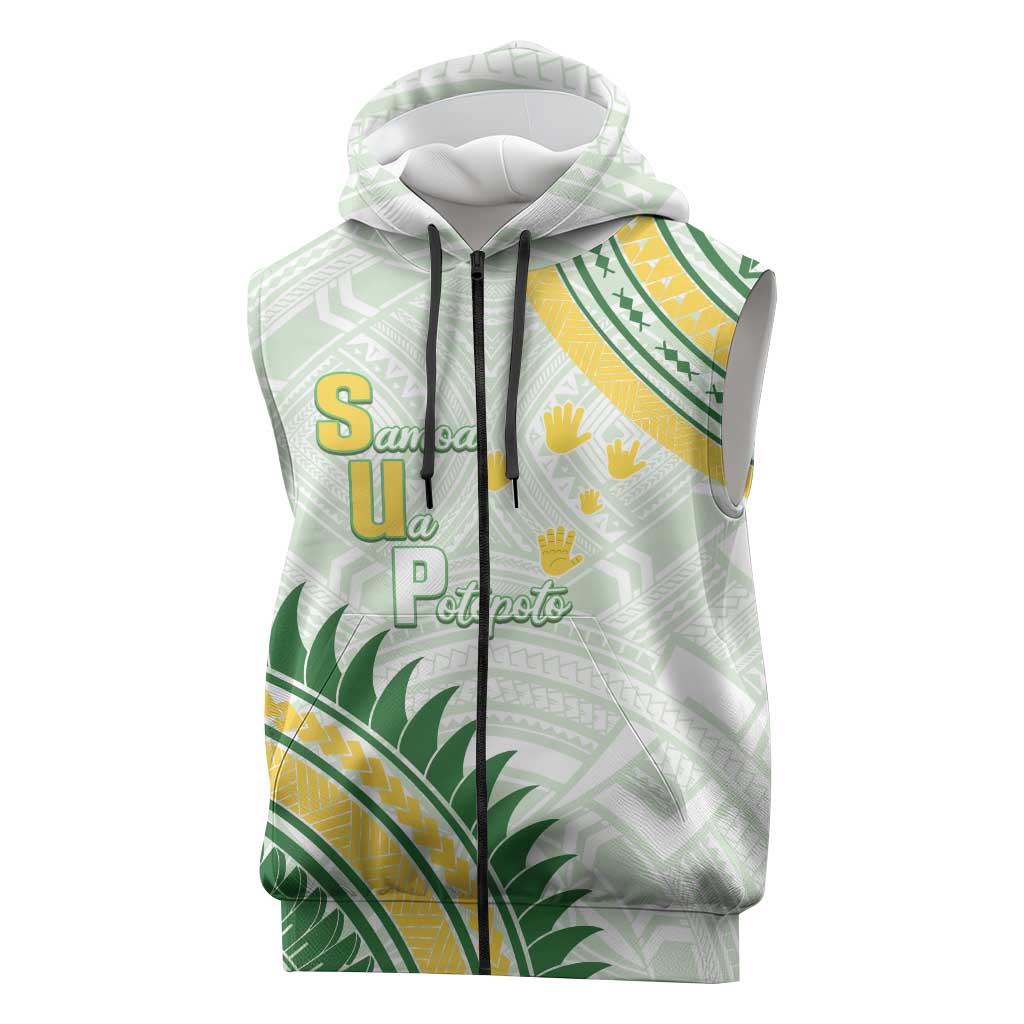 Personalised Samoa Ua Potopoto Sleeveless Zip Hoodie SUP Est 2025 Samoan Pattern LT14 White - Polynesian Pride